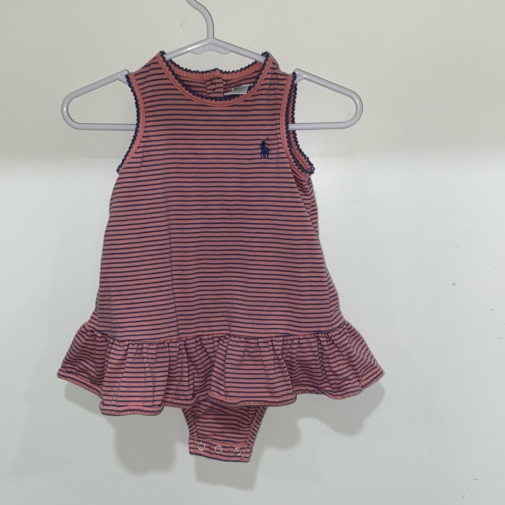 Baby girl 6m Ralph Lauren onesie dress pink/navy blue stripes